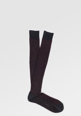 Ribbed Cotton Long Socks Vanis e - Anthracite and Sangria - C197 antracite/sangria | Perofil