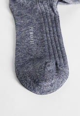 Ribbed Cotton and Fresh Linen Long Socks - Blue Mélange - C092 blu melange | Perofil