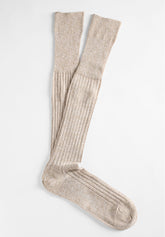 Ribbed Cotton and Fresh Linen Long Socks - Taupe Mélange - C173 tortora melange | Perofil