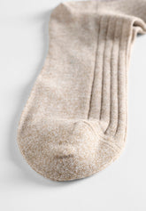 Ribbed Cotton and Fresh Linen Long Socks - Taupe Mélange - C173 tortora melange | Perofil