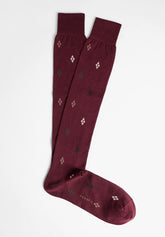Calza Lunga in Cotone e Cashmere Fantasia Argyle - Bordeaux Melange - C080 bordeaux melange | Perofil