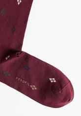 Calza Lunga in Cotone e Cashmere Fantasia Argyle - Bordeaux Melange - C080 bordeaux melange | Perofil