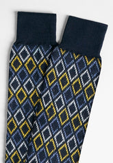 Calza Lunga in Cotone e Cashmere a Righe Multicolor - Fantasia Rombi Colorati - C543 rombi color | Perofil