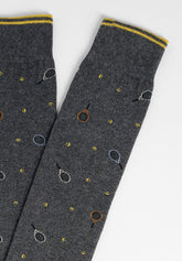 Calza Lunga in Cotone con Fantasia Tennis - Grigio Scuro Melange - C336 grigio mel scuro | Perofil