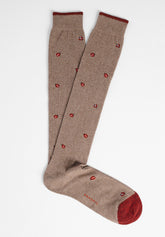 Ladybug Pattern Cotton Long Sock - Taupe Mélange - C173 tortora melange | Perofil