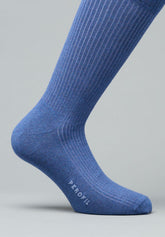 Ribbed Stretch Cotton Crew Socks Bi-Pack - Denim Mélange - C176 denim melange | Perofil
