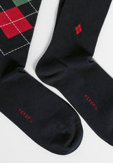 Calza Lunga in Cotone Invernale Fantasia Rombi Bipack - Blu - C008 blu | Perofil