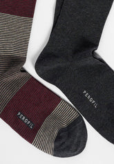 Calza Lunga in Cotone Invernale Fantasia Mille Righe Bipack - Antracite - C003 antracite | Perofil