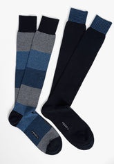 Calza Lunga in Cotone Invernale Fantasia Mille Righe Bipack - Blu - C008 blu | Perofil