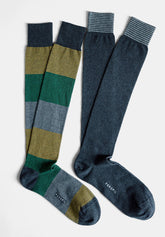 Calza Lunga in Cotone Invernale Fantasia Mille Righe Bipack - Blu Melange - C092 blu melange | Perofil