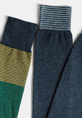 Calza Lunga in Cotone Invernale Fantasia Mille Righe Bipack - Blu Melange - C092 blu melange | Perofil