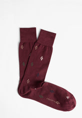 Calza Corta in Cotone e Cashmere Disegni Argyle - Bordeaux Melange - C080 bordeaux melange | Perofil
