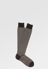 Oxford Stretch Cotton Short Socks - Dark Brown and Natural - C195 moro/naturale | Perofil