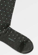 Stretch Cotton Long Socks Polka-Dots - Green Mélange - C170 verde melange | Perofil