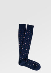 Mercerized Stretch Cotton Micro-Pattern Long Socks - Blue Print - C052 fantasia blu | Perofil