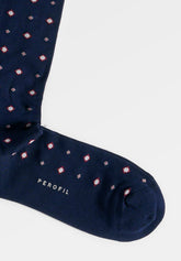Mercerized Stretch Cotton Micro-Pattern Long Socks - Blue Print - C052 fantasia blu | Perofil