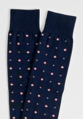 Mercerized Stretch Cotton Micro-Pattern Long Socks - Blue Print - C052 fantasia blu | Perofil