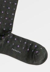 Mercerized Stretch Cotton Micro-Pattern Long Socks - Botanical Print - C151 fantasia vegetale | Perofil