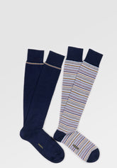 Long Socks in Stretch Cotton Stripes Bipack - Sangria Stripe Print - C135 riga sangria | Perofil