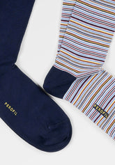 Long Socks in Stretch Cotton Stripes Bipack - Sangria Stripe Print - C135 riga sangria | Perofil
