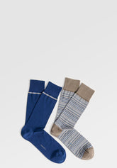 Calza Corta in Cotone Elasticizzato Righe Bipack - Fantasia Righe Tortora - C129 riga tortora | Perofil