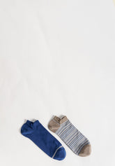 Sneaker Socks in Stretch Cotton Stripes Bipack - Taupe Stripe Print - C129 riga tortora | Perofil
