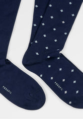 Long Socks in Stretch Cotton Geometric Bipack - Blue Print - C052 fantasia blu | Perofil