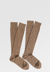 Long Socks in Stretch Cotton Geometric Bipack - Taupe Mélange Print - C145 fantasia tortora melange | Perofil