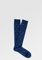 Long Socks in Stretch Mercerized Cotton Motorbike - Blue Print - C052 fantasia blu | Perofil