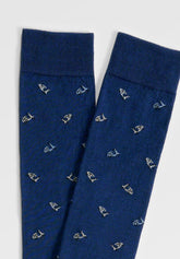 Long Socks in Stretch Mercerized Cotton Motorbike - Blue Print - C052 fantasia blu | Perofil