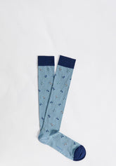 Long Socks in Stretch Mercerized Cotton Motorbike - Aqua Green Print - C153 fantasia acquamarina | Perofil