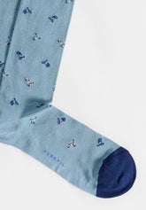 Long Socks in Stretch Mercerized Cotton Motorbike - Aqua Green Print - C153 fantasia acquamarina | Perofil