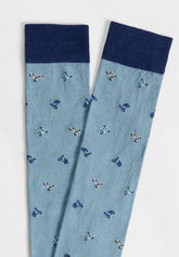 Long Socks in Stretch Mercerized Cotton Motorbike - Aqua Green Print - C153 fantasia acquamarina | Perofil