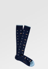 Long Socks in Stretch Mercerized Cotton Van - Blue Print - C052 fantasia blu | Perofil