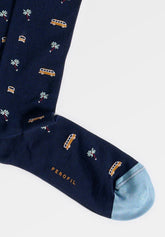 Calza Lunga in Filo di Scozia Elasticizzato Van - Fantasia Blu - C052 fantasia blu | Perofil