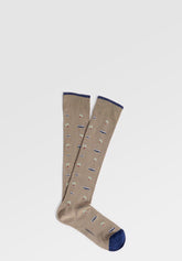 Long Socks in Stretch Mercerized Cotton Van - Taupe Mélange Print - C145 fantasia tortora melange | Perofil