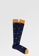 Long Socks in Stretch Mercerized Cotton Beach - Blue Print - C052 fantasia blu | Perofil