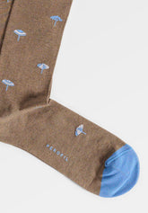 Long Socks in Stretch Mercerized Cotton Beach - Taupe Mélange Print - C145 fantasia tortora melange | Perofil