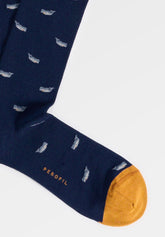 Calza Lunga in Filo di Scozia Elasticizzato Balene - Fantasia Blu - C052 fantasia blu | Perofil