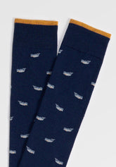 Calza Lunga in Filo di Scozia Elasticizzato Balene - Fantasia Blu - C052 fantasia blu | Perofil