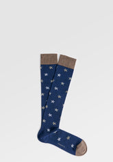 Long Socks in Stretch Mercerized Cotton Starfish - Denim Mélange Print - C137 fantasia denim melange | Perofil
