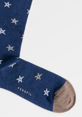 Calza Lunga in Filo di Scozia Elasticizzato Stelle Marine - Fantasia Denim Melange - C137 fantasia denim melange | Perofil