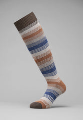 Striped Wool and Cashmere Long Socks - Coffee Stripes Print - C208 riga caffe' | Perofil