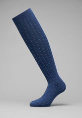 Pinpoint Pattern Cotton and Cashmere Long Socks - Blue Mélange and Ice - C203 blu mel./ghiaccio | Perofil