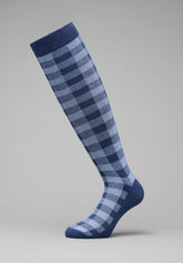 Check Pattern Cotton and Cashmere Long Socks - Blue Mélange and Ice - C203 blu mel./ghiaccio | Perofil