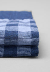 Check Pattern Cotton and Cashmere Long Socks - Blue Mélange and Ice - C203 blu mel./ghiaccio | Perofil