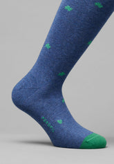 Calza Lunga in Cotone Invernale Portafortuna Bi-pack - Blu Royal - C227 fantasia quadrifoglio | Perofil