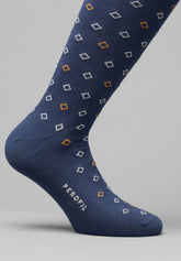 Cotton and Cashmere Tie-Pattern Long Socks - Blue Print - C052 fantasia blu | Perofil
