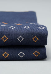 Cotton and Cashmere Tie-Pattern Long Socks - Blue Print - C052 fantasia blu | Perofil