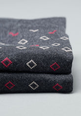 Cotton and Cashmere Tie-Pattern Long Socks - Anthracite Mélange Print - C139 fantasia antracite melange | Perofil